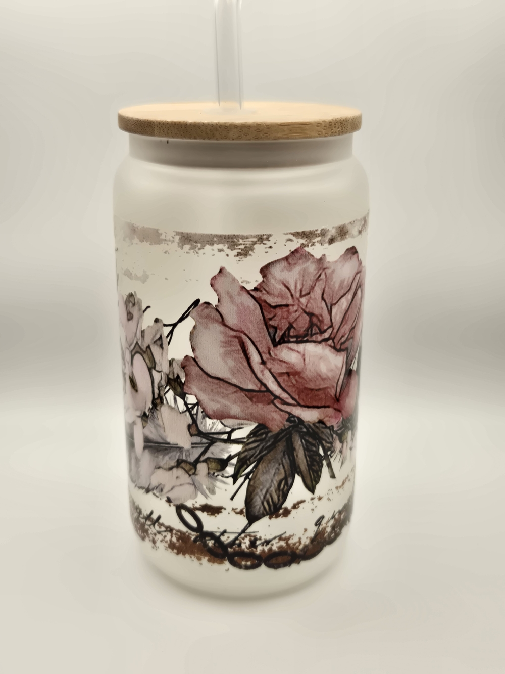 Floral Ceramic Tumbler with Bamboo Lid - Pink Rose 16oz